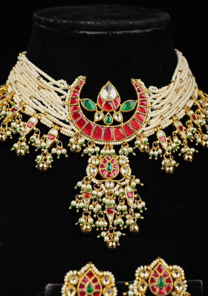 Multistrand Pearl with Chand Kundan Choker Set with dangling pearls