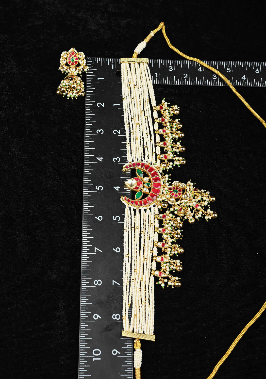 Multistrand Pearl with Chand Kundan Choker Set with dangling pearls
