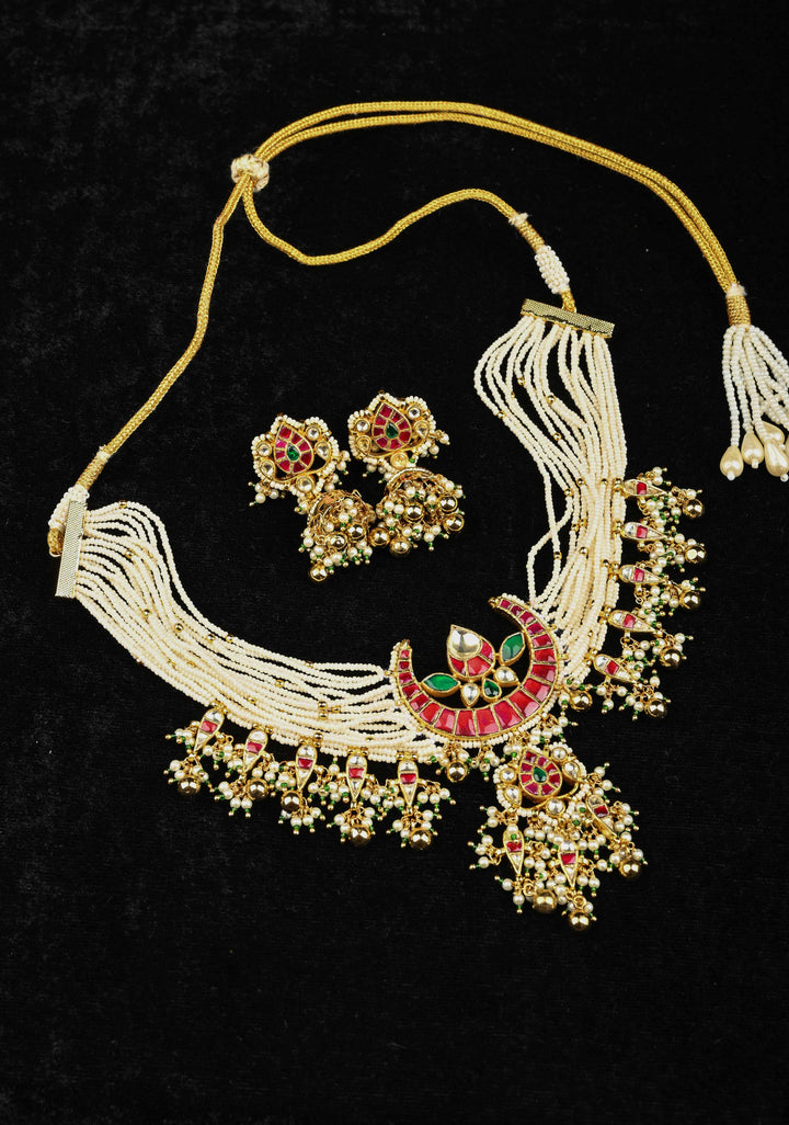 Multistrand Pearl with Chand Kundan Choker Set with dangling pearls