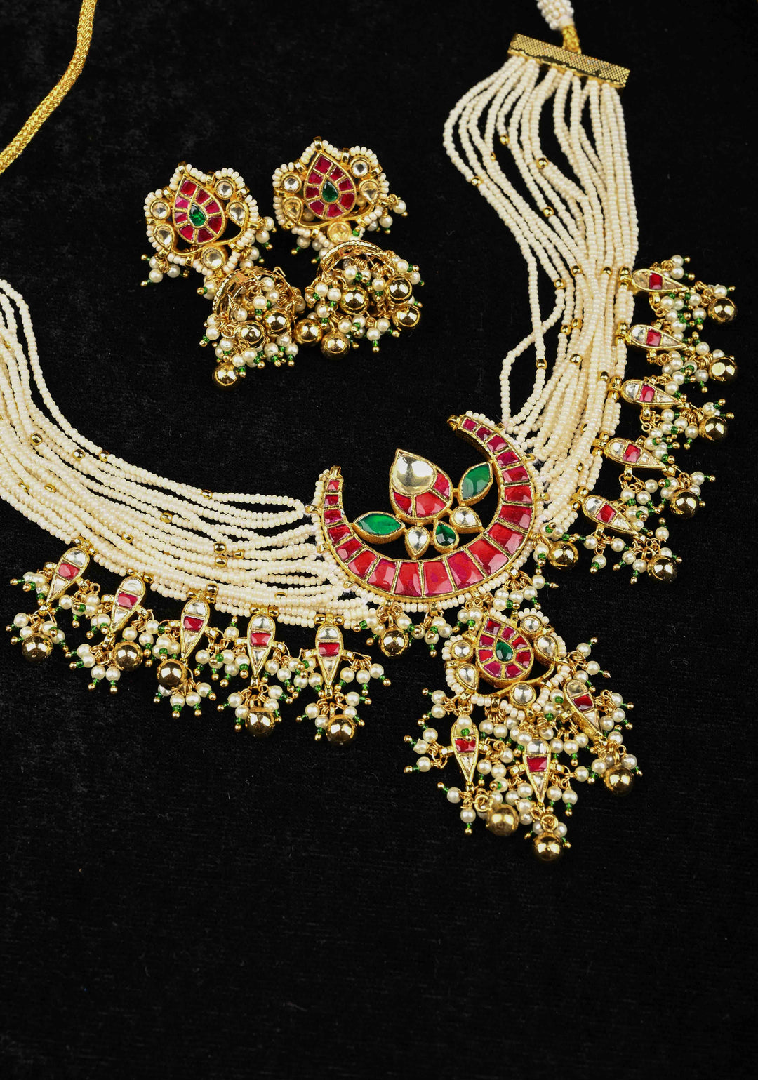 Multistrand Pearl with Chand Kundan Choker Set with dangling pearls