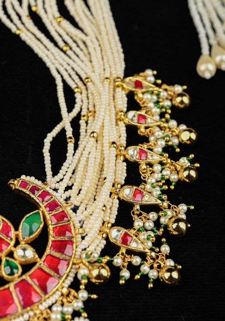 Multistrand Pearl with Chand Kundan Choker Set with dangling pearls