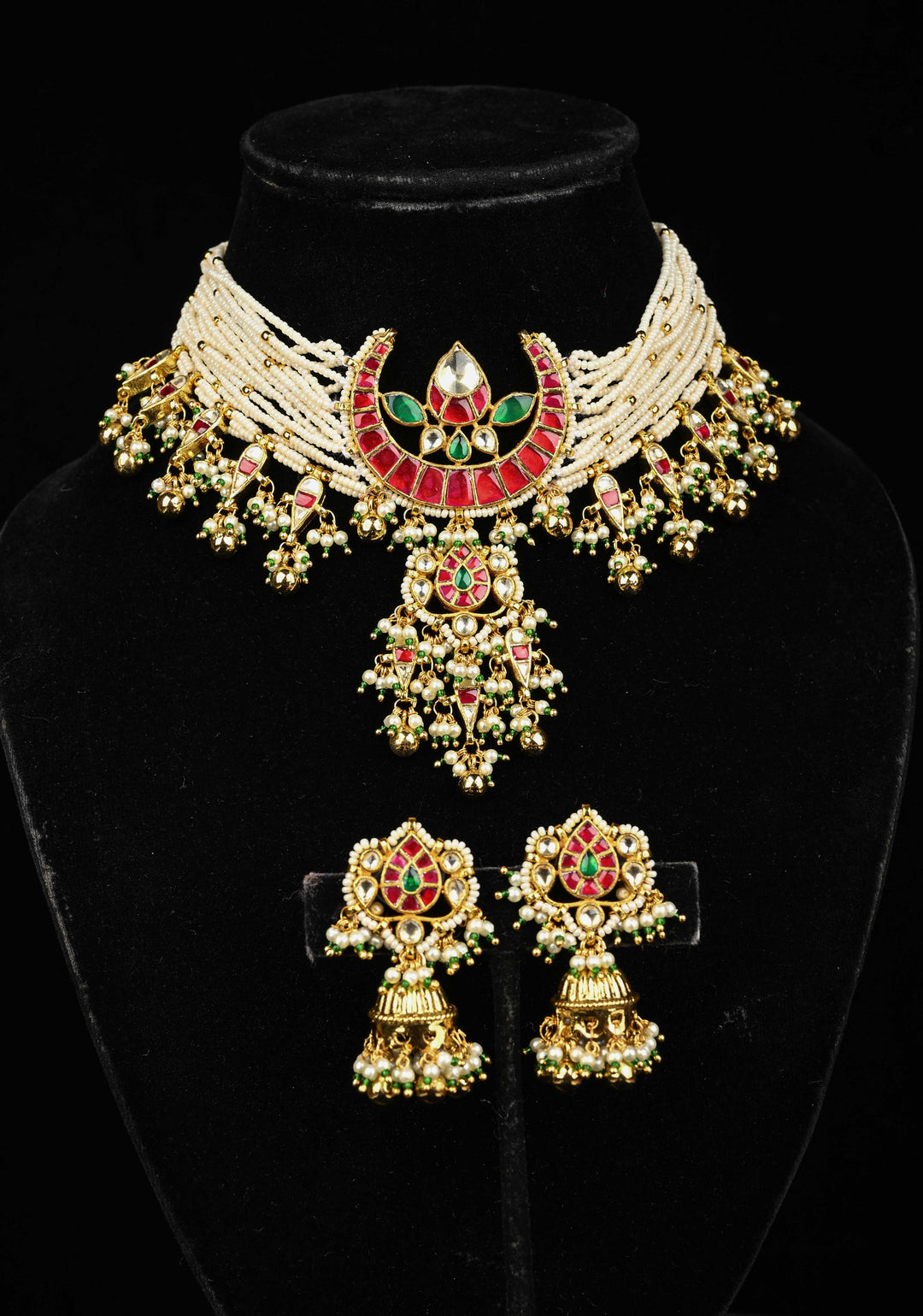 Multistrand Pearl with Chand Kundan Choker Set with dangling pearls