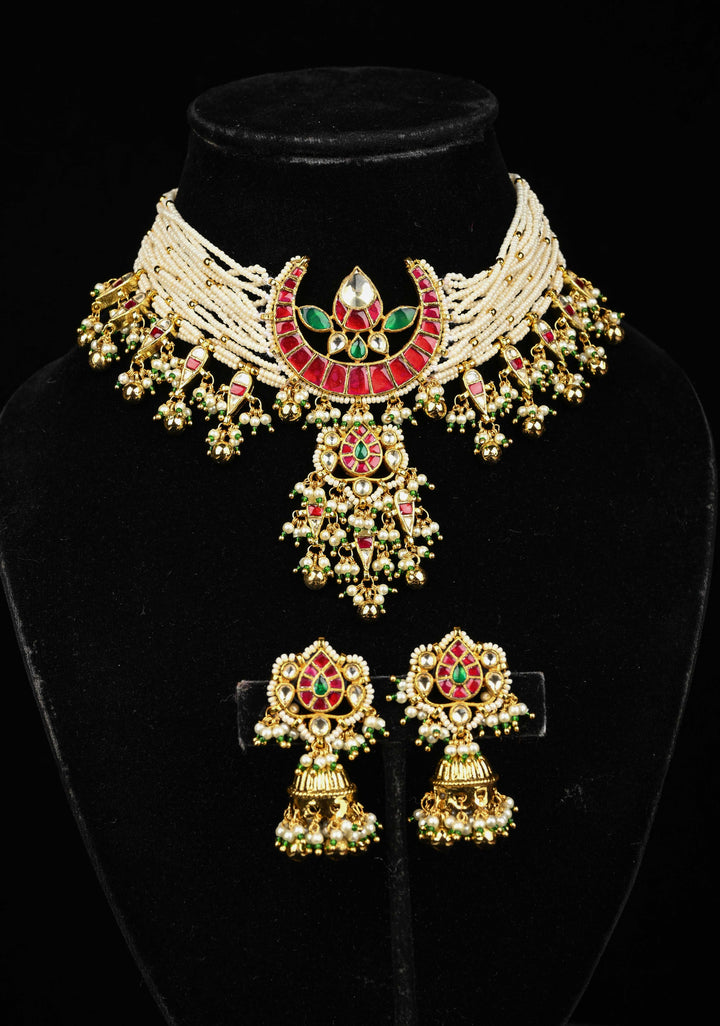Multistrand Pearl with Chand Kundan Choker Set with dangling pearls