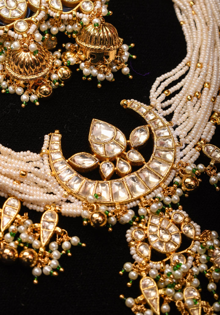 Ahmedabadi kundan multistrand necklace set with Chand Pendant