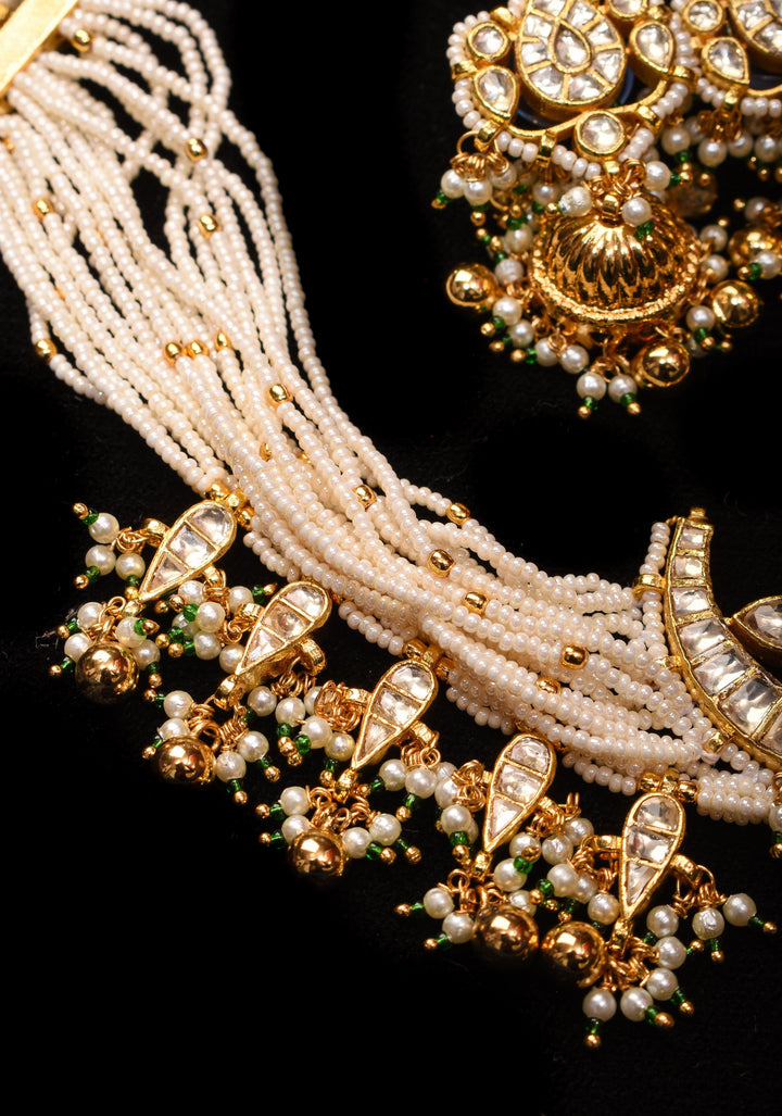 Ahmedabadi kundan multistrand necklace set with Chand Pendant