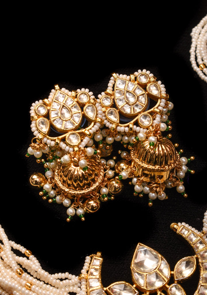 Ahmedabadi kundan multistrand necklace set with Chand Pendant
