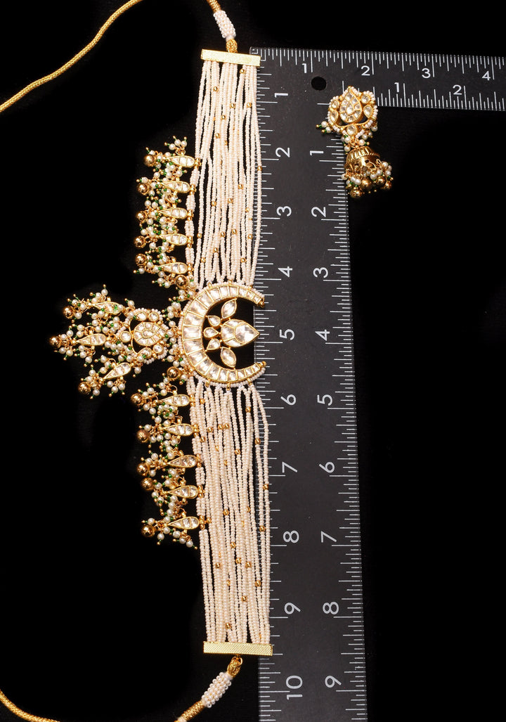 Ahmedabadi kundan multistrand necklace set with Chand Pendant