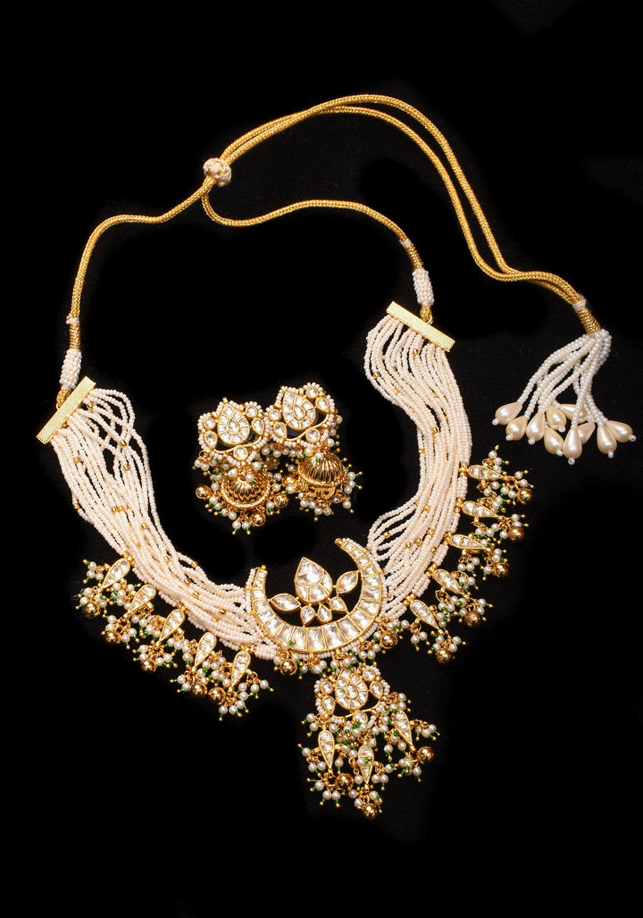 Ahmedabadi kundan multistrand necklace set with Chand Pendant
