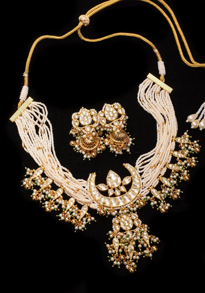 Ahmedabadi kundan multistrand necklace set with Chand Pendant