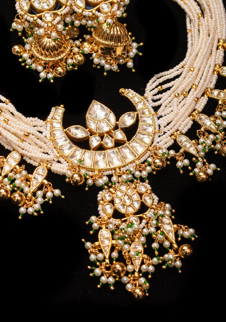 Ahmedabadi kundan multistrand necklace set with Chand Pendant