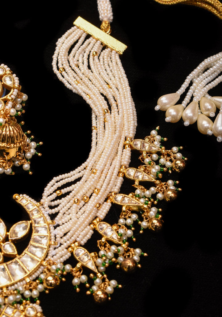 Ahmedabadi kundan multistrand necklace set with Chand Pendant