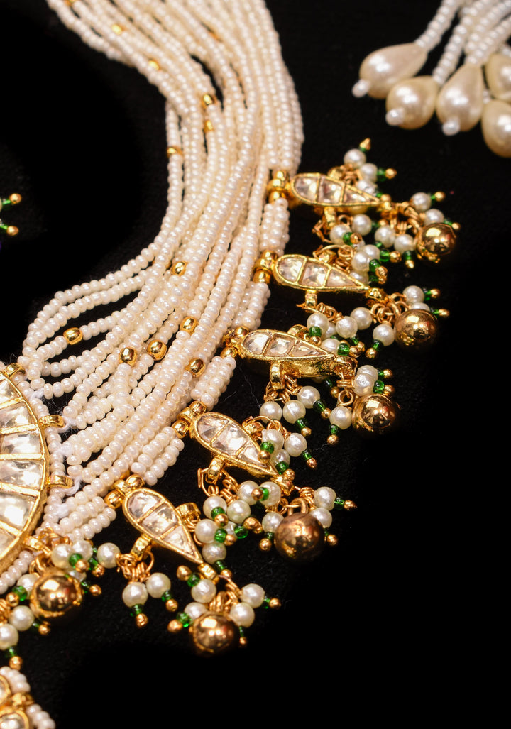 Ahmedabadi kundan multistrand necklace set with Chand Pendant