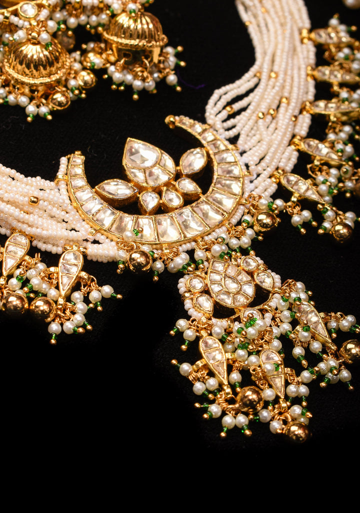 Ahmedabadi kundan multistrand necklace set with Chand Pendant