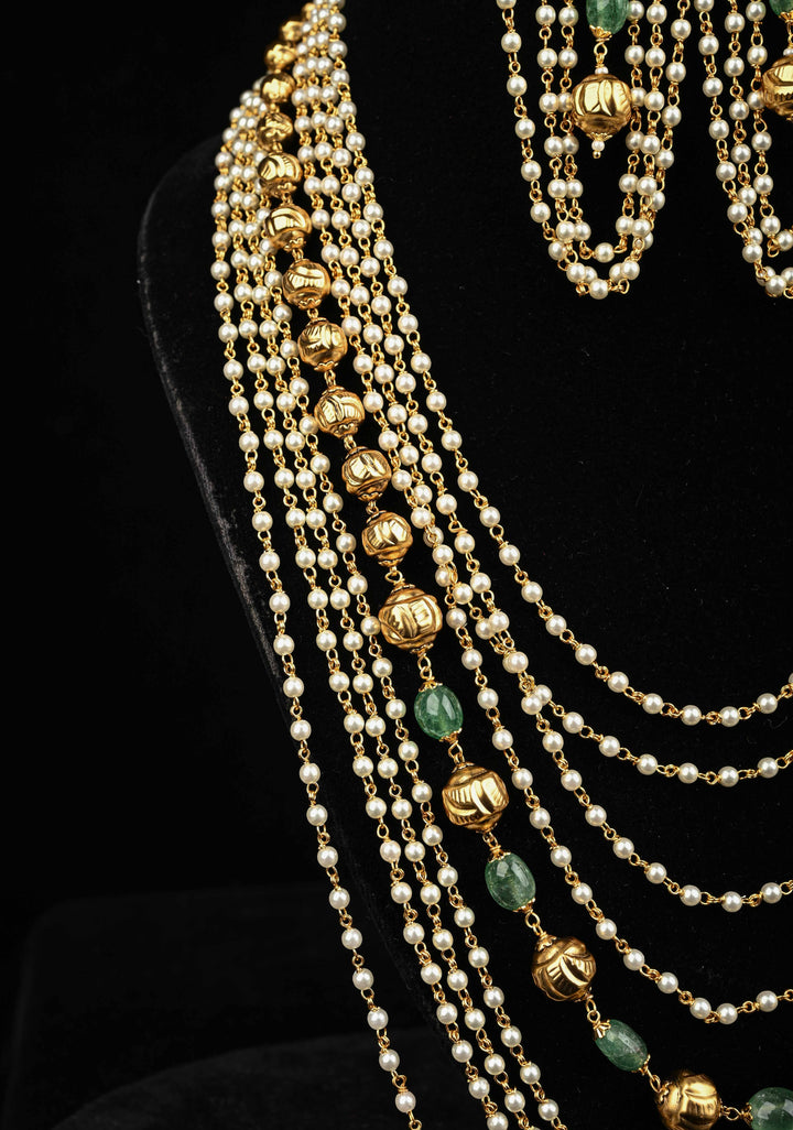 Antique Multistrand White Beaded Mala with Matching Earrings
