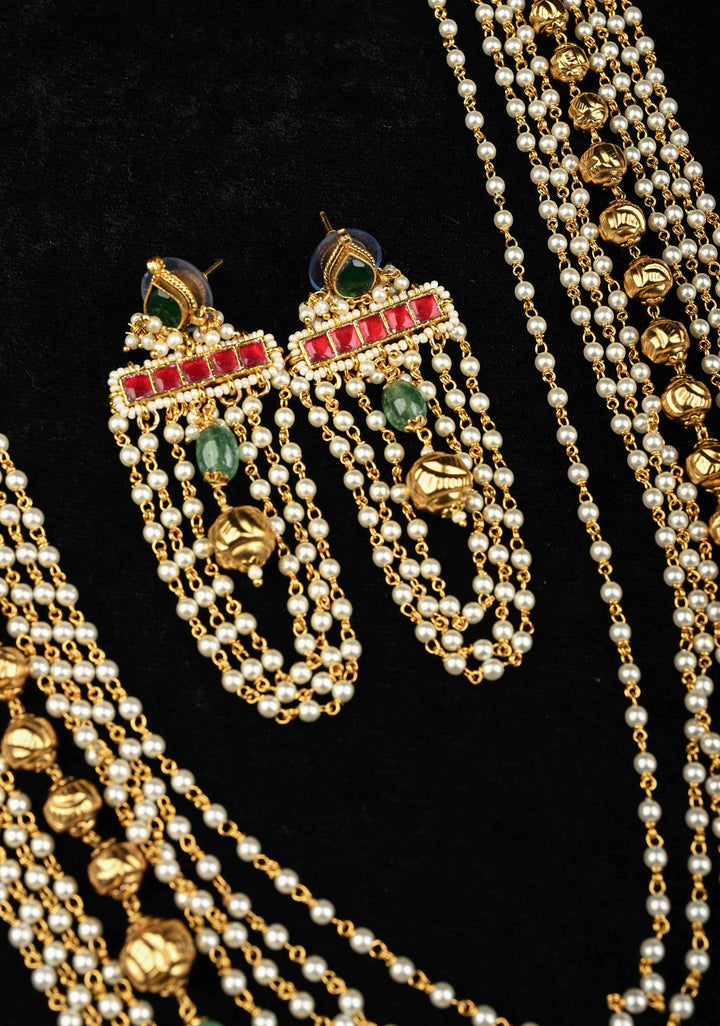 Antique Multistrand White Beaded Mala with Matching Earrings