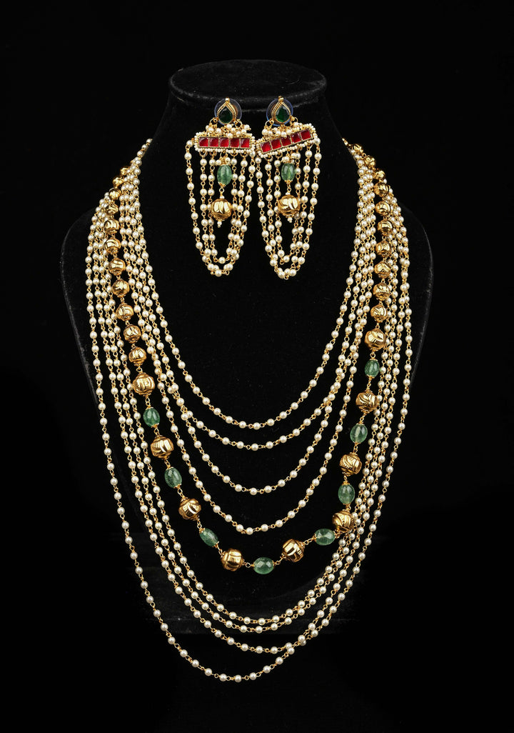 Antique Multistrand White Beaded Mala with Matching Earrings