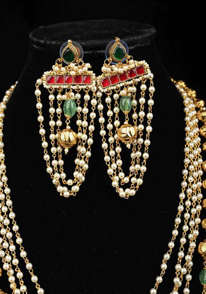 Antique Multistrand White Beaded Mala with Matching Earrings