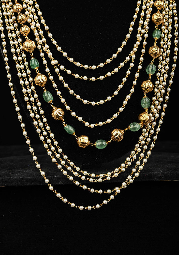 Antique Multistrand White Beaded Mala with Matching Earrings