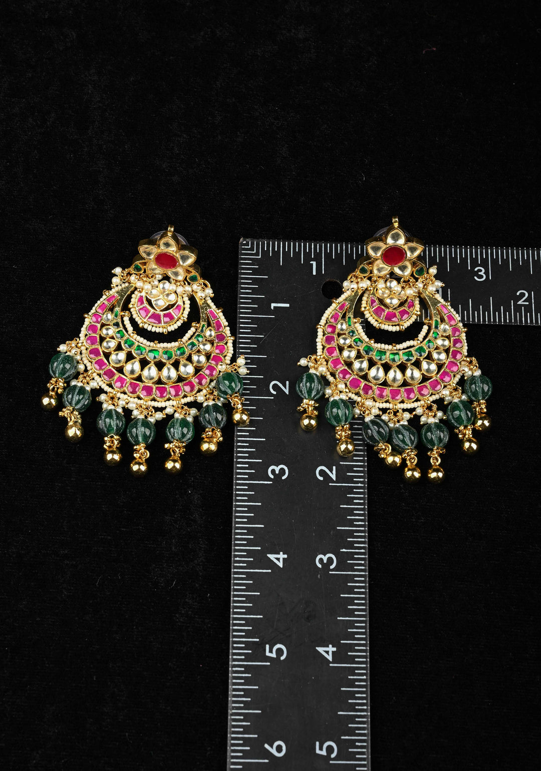 Ahmedabadi Jadau Kundan Chandbali Earrings with Gemstone Embellishments