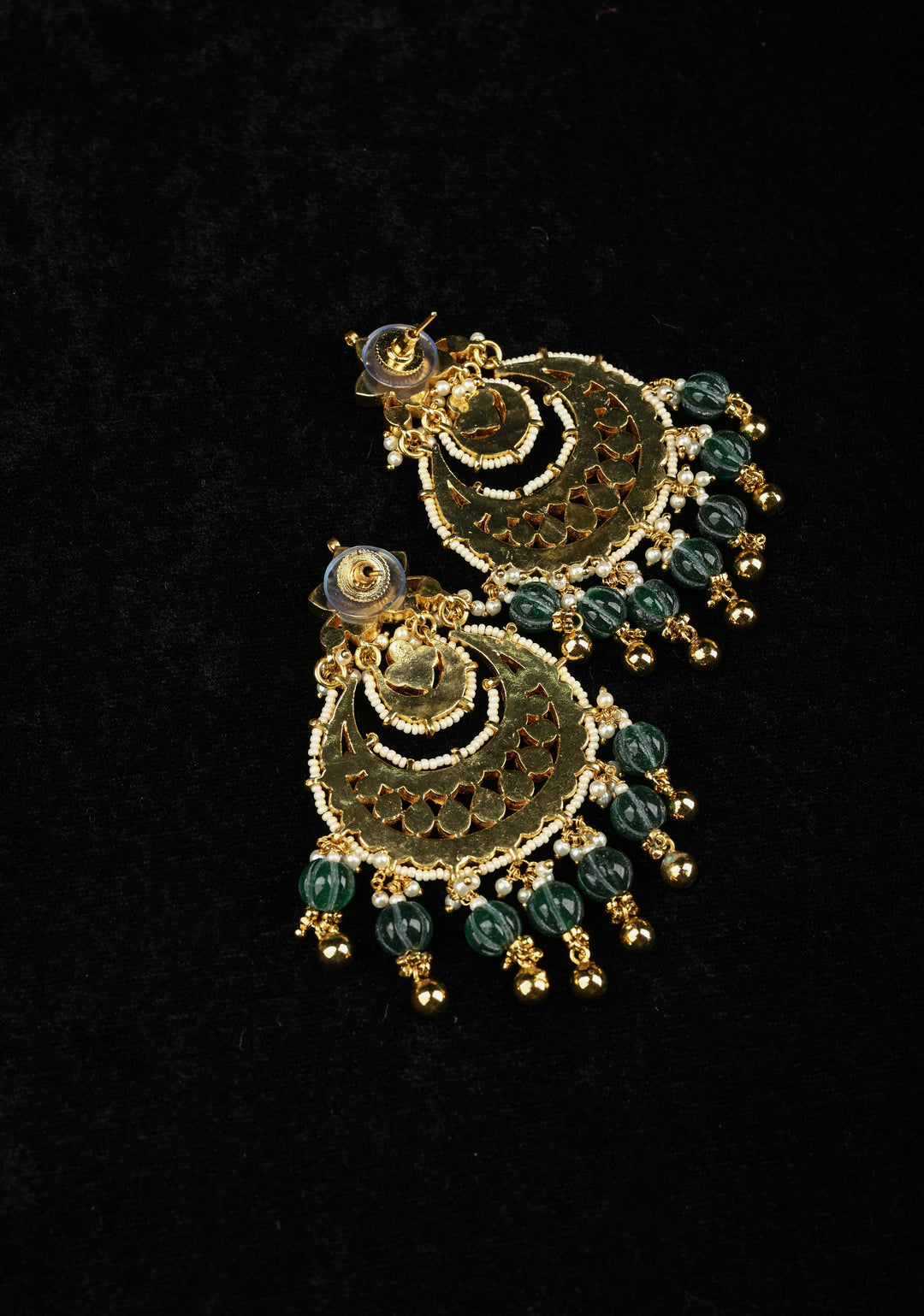 Ahmedabadi Jadau Kundan Chandbali Earrings with Gemstone Embellishments