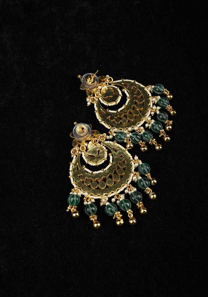 Ahmedabadi Jadau Kundan Chandbali Earrings with Gemstone Embellishments