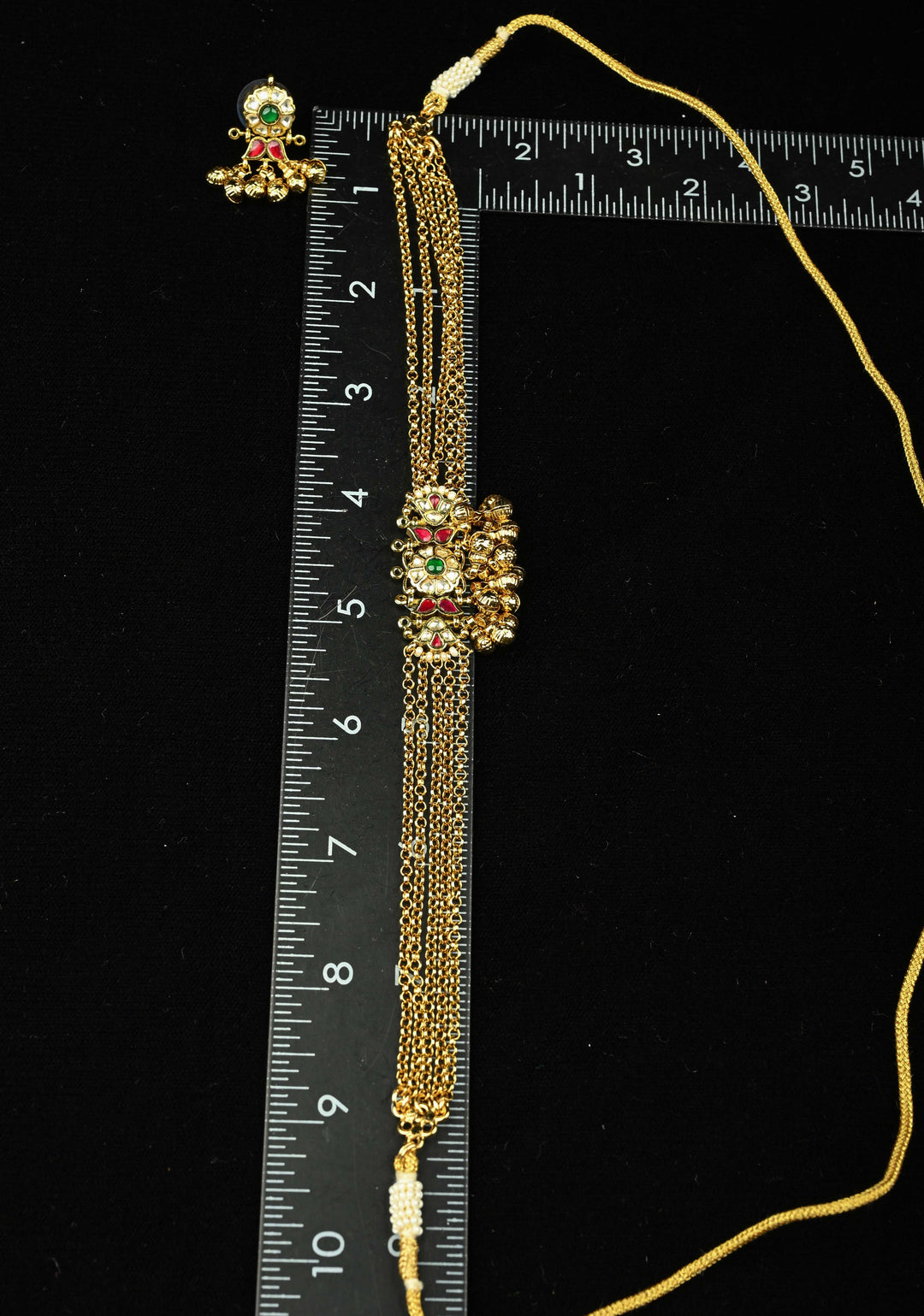 5-Strand Gold Chain Necklace Set with Floral Pendant and Pearls | SHOBITAM