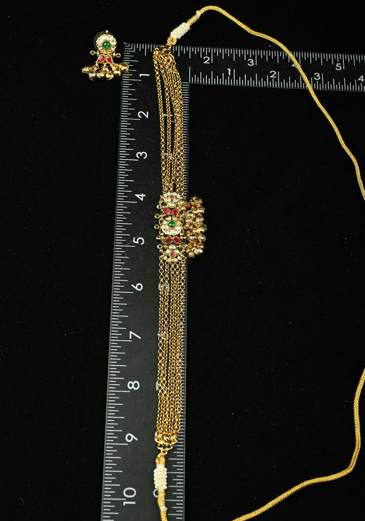 5-Strand Gold Chain Necklace Set with Floral Pendant and Pearls | SHOBITAM