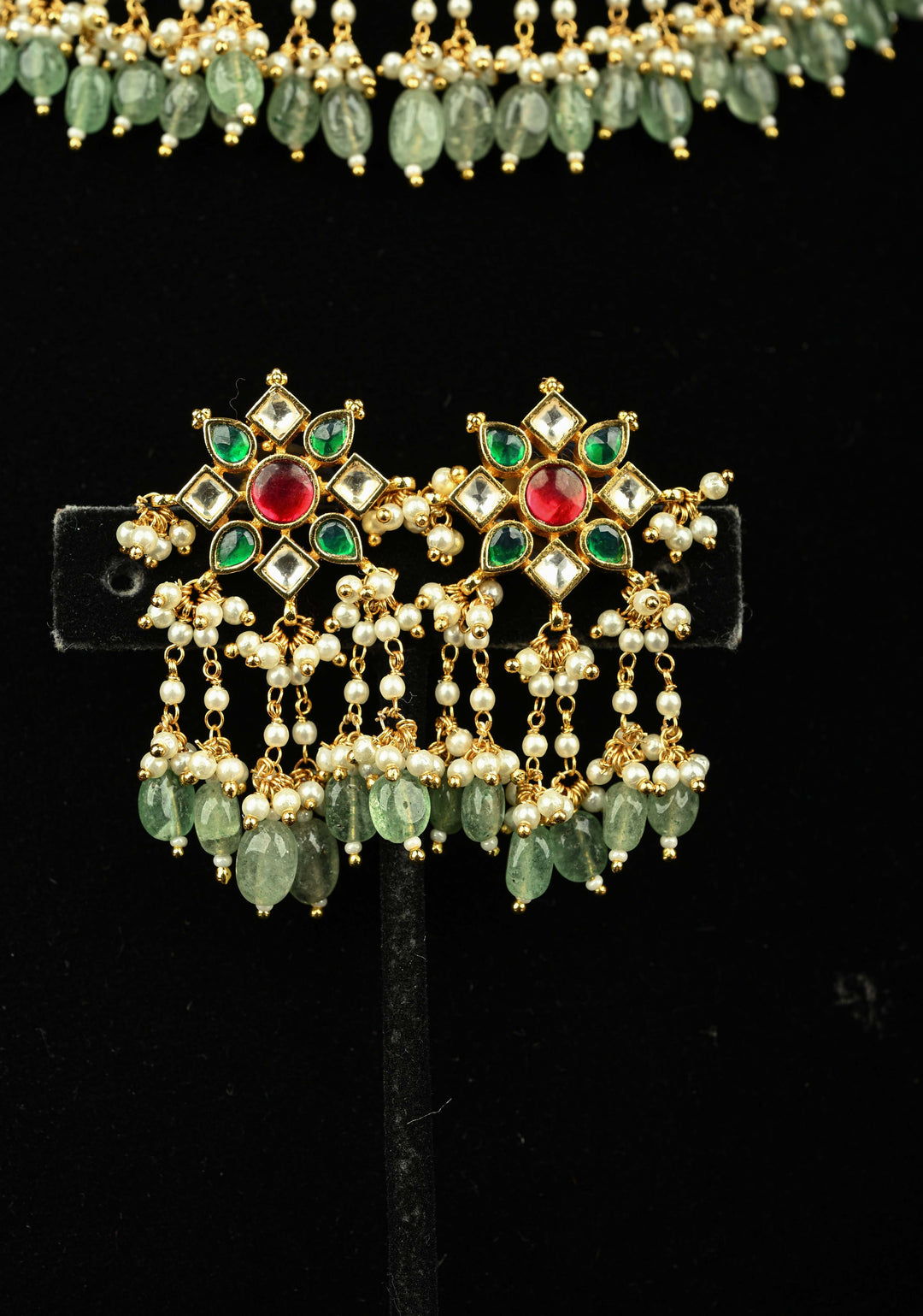 Traditional Statement of Ahmedabadi Jadau Kundan Choker Necklace Set with Green Beads