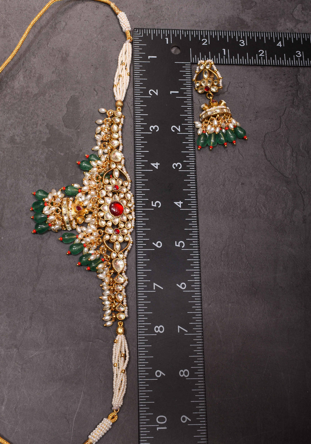 kundan necklace set with dangling pearl  | Shobitam Jewelry