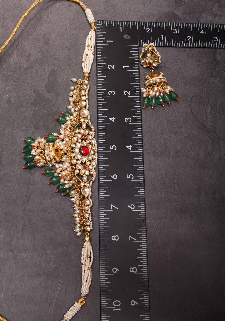 kundan necklace set with dangling pearl  | Shobitam Jewelry