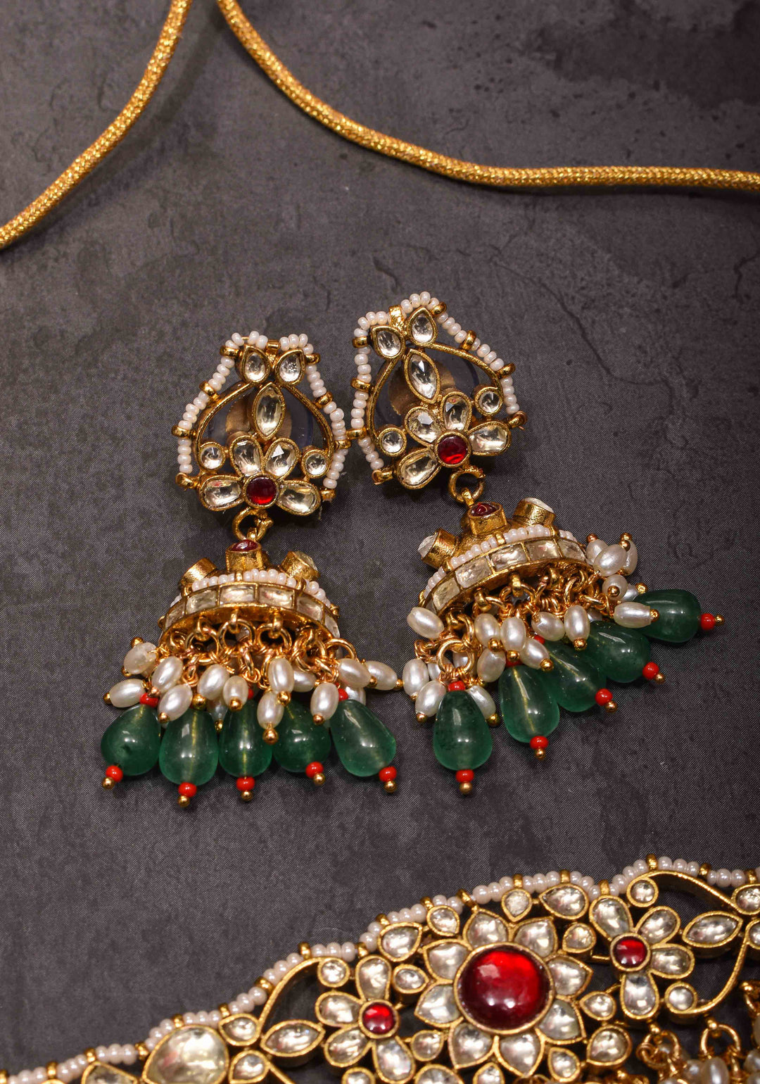 kundan necklace set with dangling pearl  | Shobitam Jewelry
