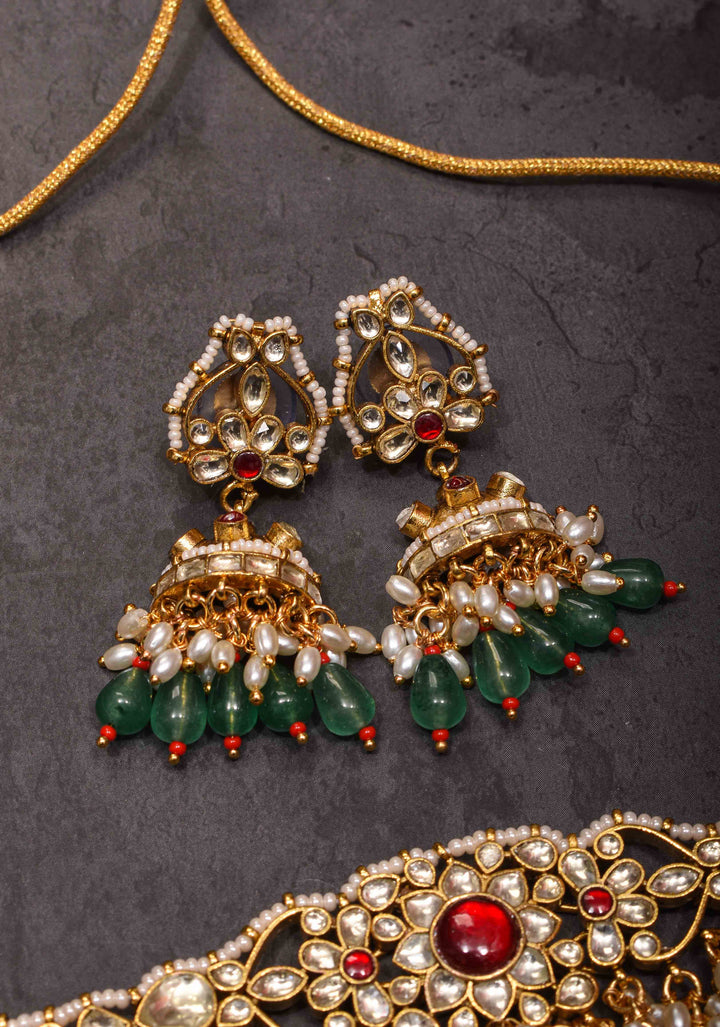 kundan necklace set with dangling pearl  | Shobitam Jewelry