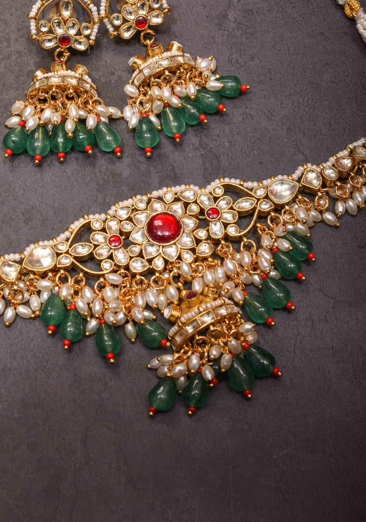 kundan necklace set with dangling pearl  | Shobitam Jewelry