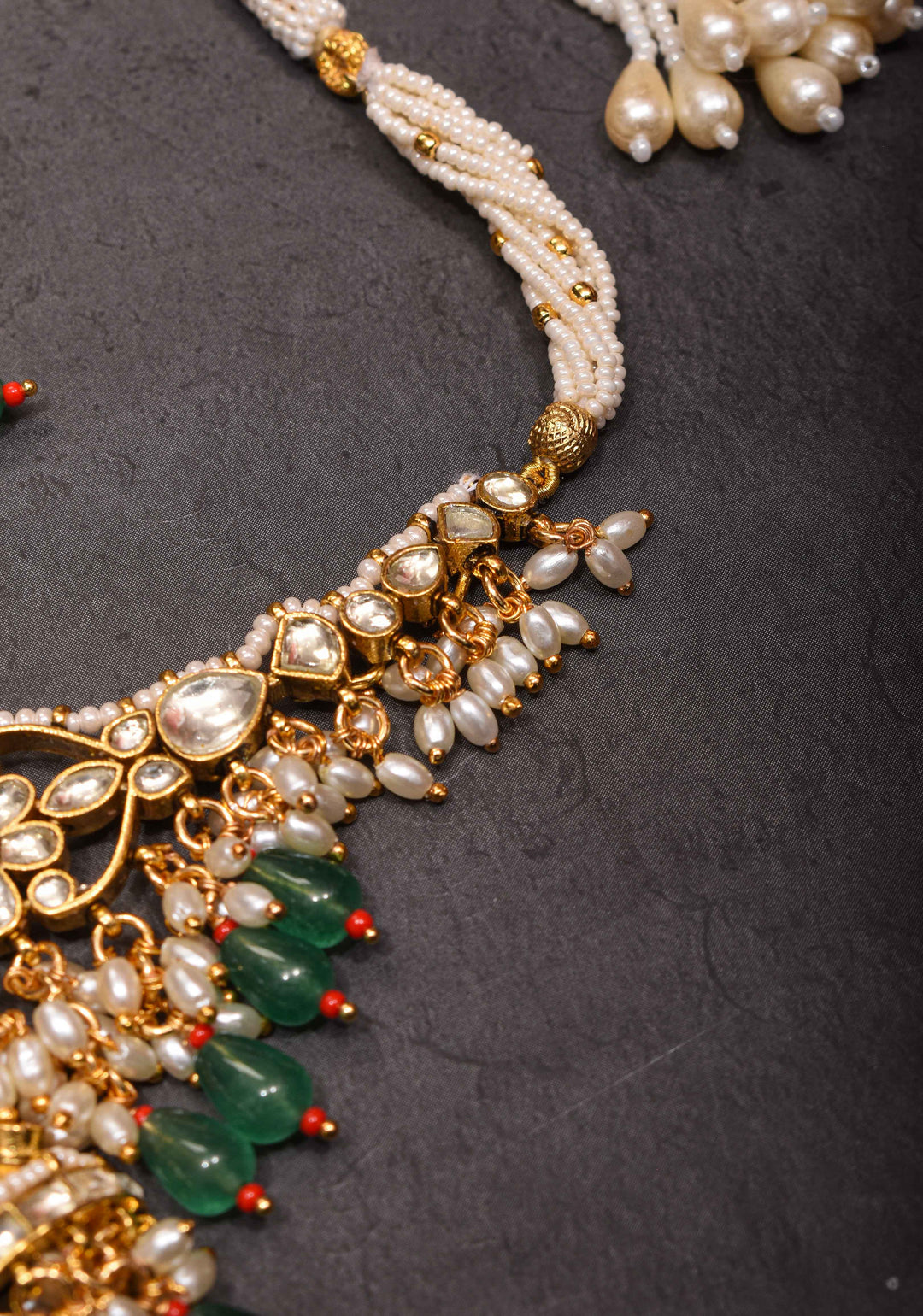 kundan necklace set with dangling pearl  | Shobitam Jewelry