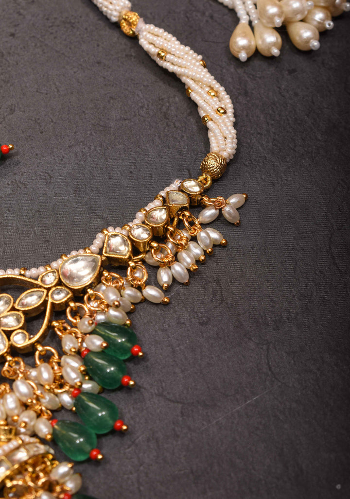 kundan necklace set with dangling pearl  | Shobitam Jewelry