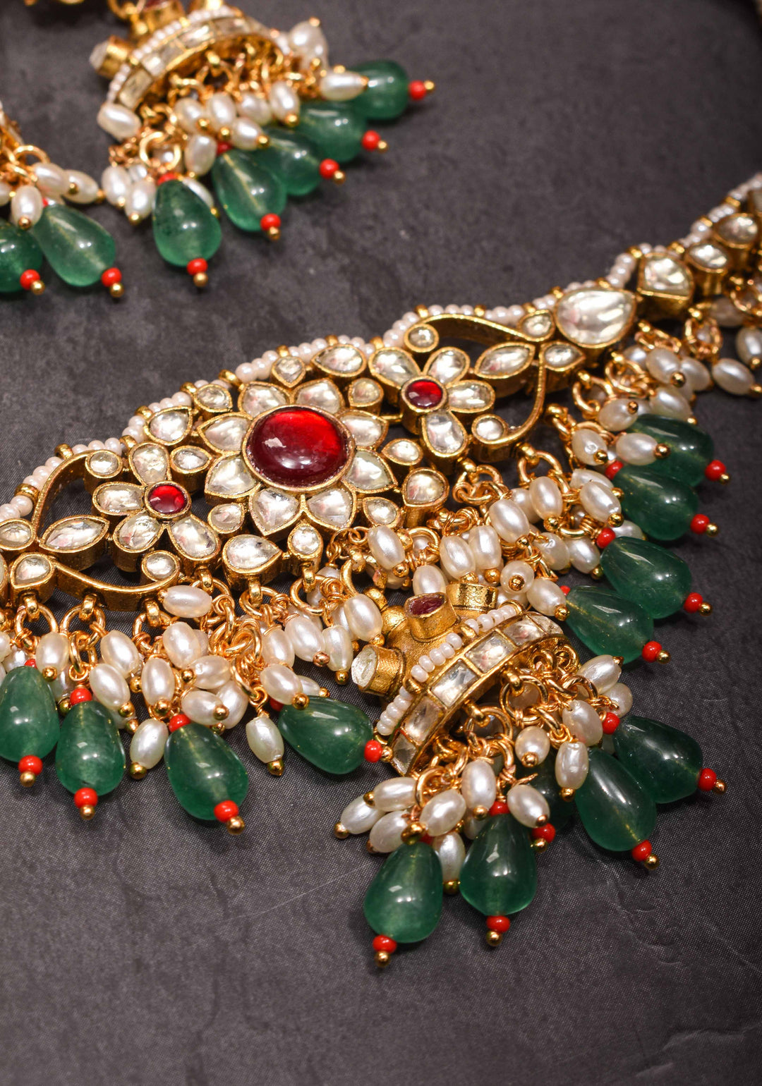 kundan necklace set with dangling pearl  | Shobitam Jewelry