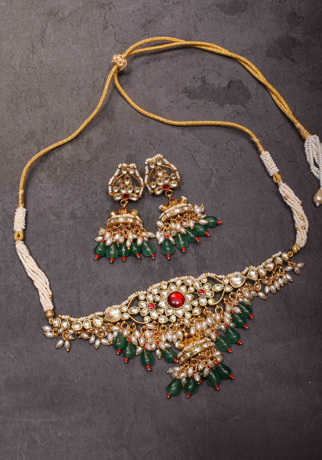 kundan necklace set with dangling pearl  | Shobitam Jewelry