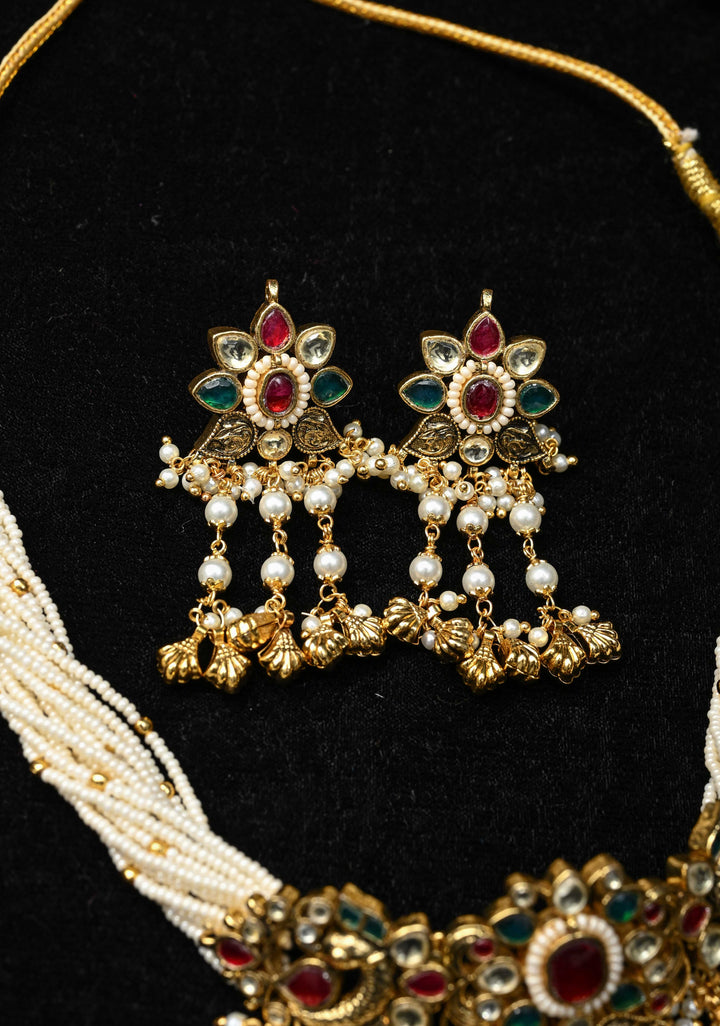 Layered Pearl Choker Set with Kundan and Gemstone Pendant