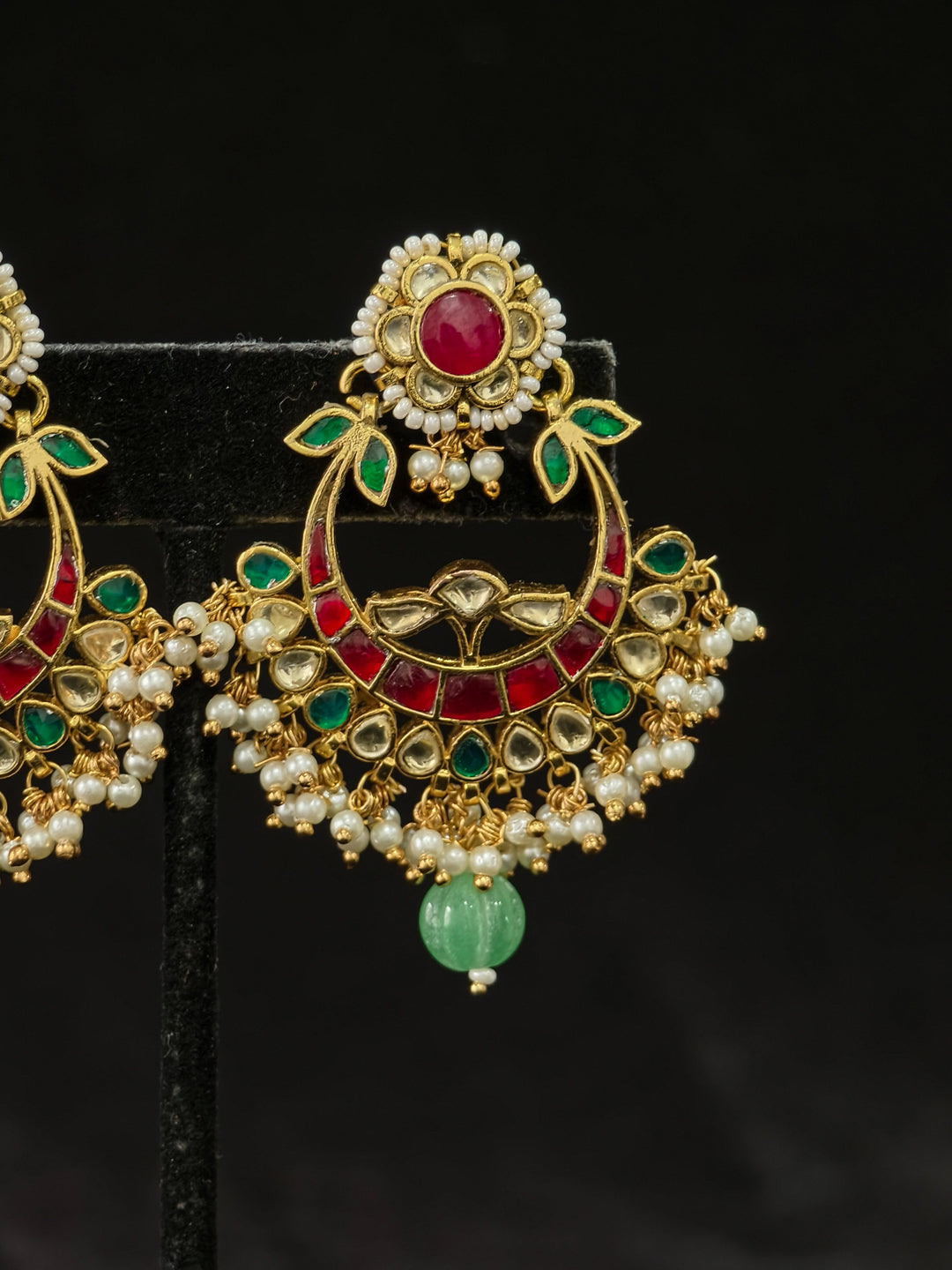 2.25" Jadau Chandbali Earrings with Kundan Stone Detailing