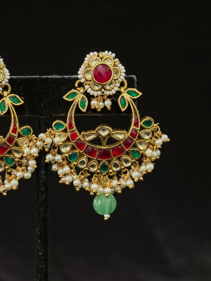 2.25" Jadau Chandbali Earrings with Kundan Stone Detailing