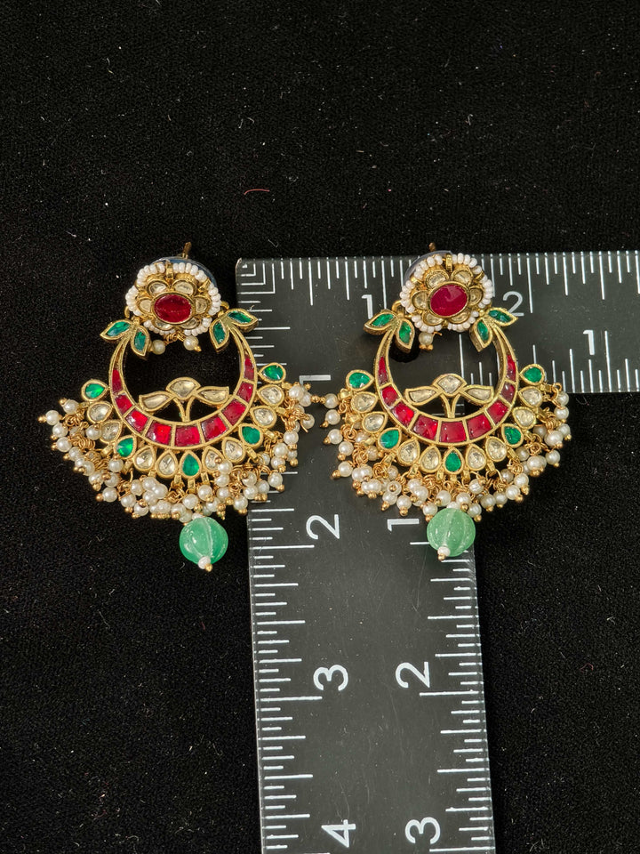 2.25" Jadau Chandbali Earrings with Kundan Stone Detailing