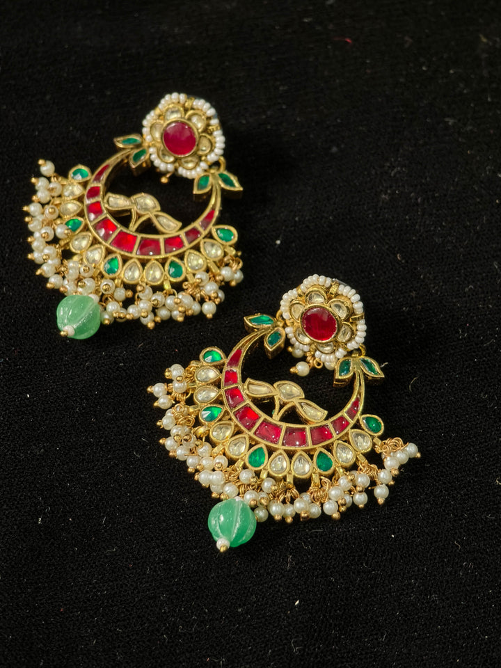 2.25" Jadau Chandbali Earrings with Kundan Stone Detailing