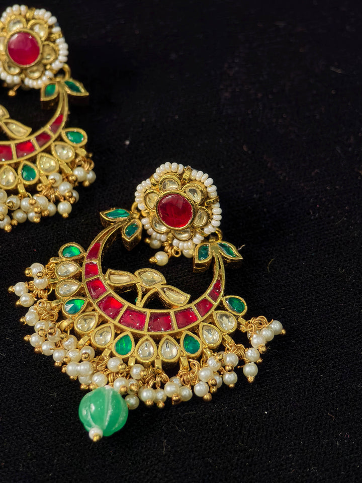 2.25" Jadau Chandbali Earrings with Kundan Stone Detailing