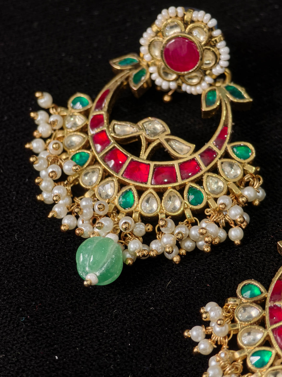 2.25" Jadau Chandbali Earrings with Kundan Stone Detailing