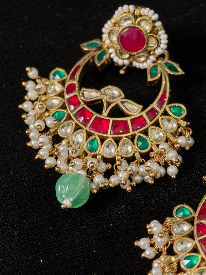 2.25" Jadau Chandbali Earrings with Kundan Stone Detailing