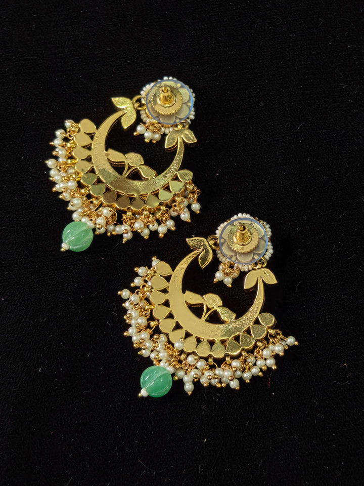 2.25" Jadau Chandbali Earrings with Kundan Stone Detailing