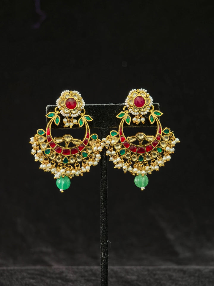 2.25" Jadau Chandbali Earrings with Kundan Stone Detailing