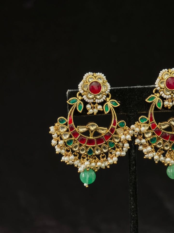 2.25" Jadau Chandbali Earrings with Kundan Stone Detailing