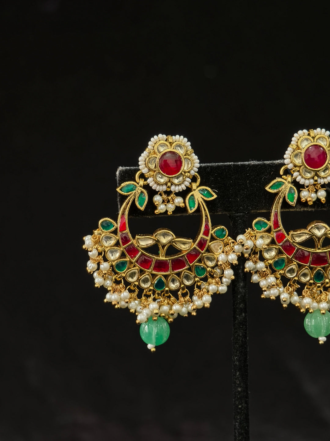 2.25" Jadau Chandbali Earrings with Kundan Stone Detailing