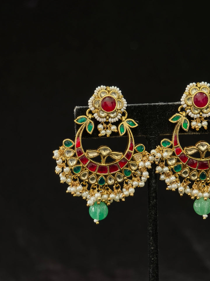2.25" Jadau Chandbali Earrings with Kundan Stone Detailing